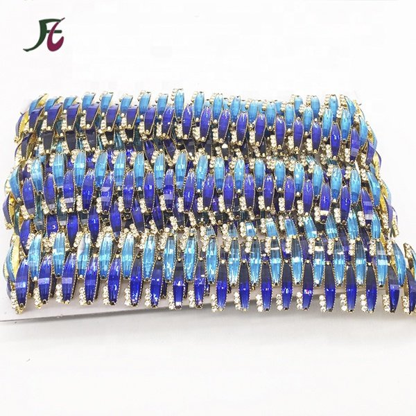 New Design Sew-On Decorative Resin Beaded Trimmings Promotion Rhinestone Trims for DIY Carnival Costumes