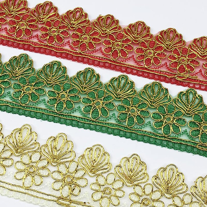 Hot Sale Gold Thread Organza Lace Trim Many Colors Luxury Embroidery Gold Lace Trim For Wedding