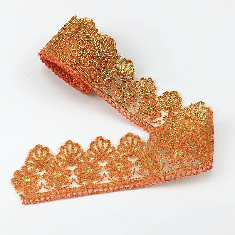 Hot Sale Gold Thread Organza Lace Trim Many Colors Luxury Embroidery Gold Lace Trim For Wedding