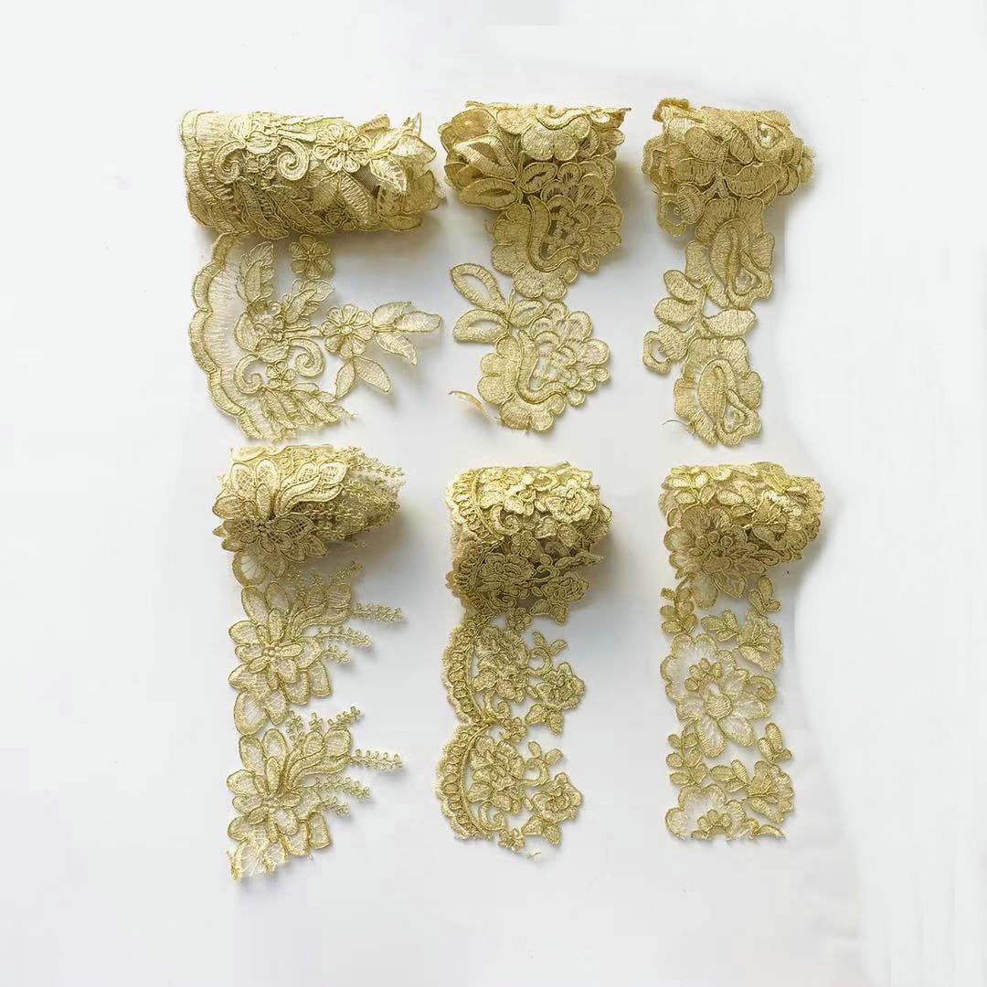 Custom Made Embroidery guipure lace decoration Gold Lace Trim for garment decoration