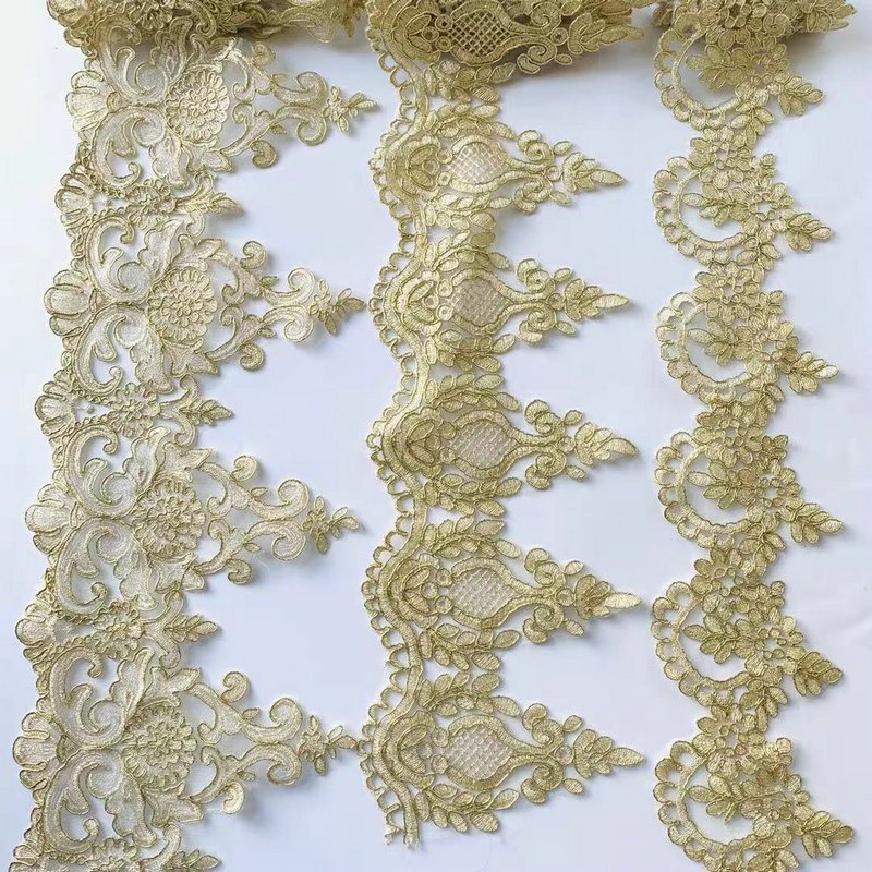 Custom Made Embroidery guipure lace decoration Gold Lace Trim for garment decoration