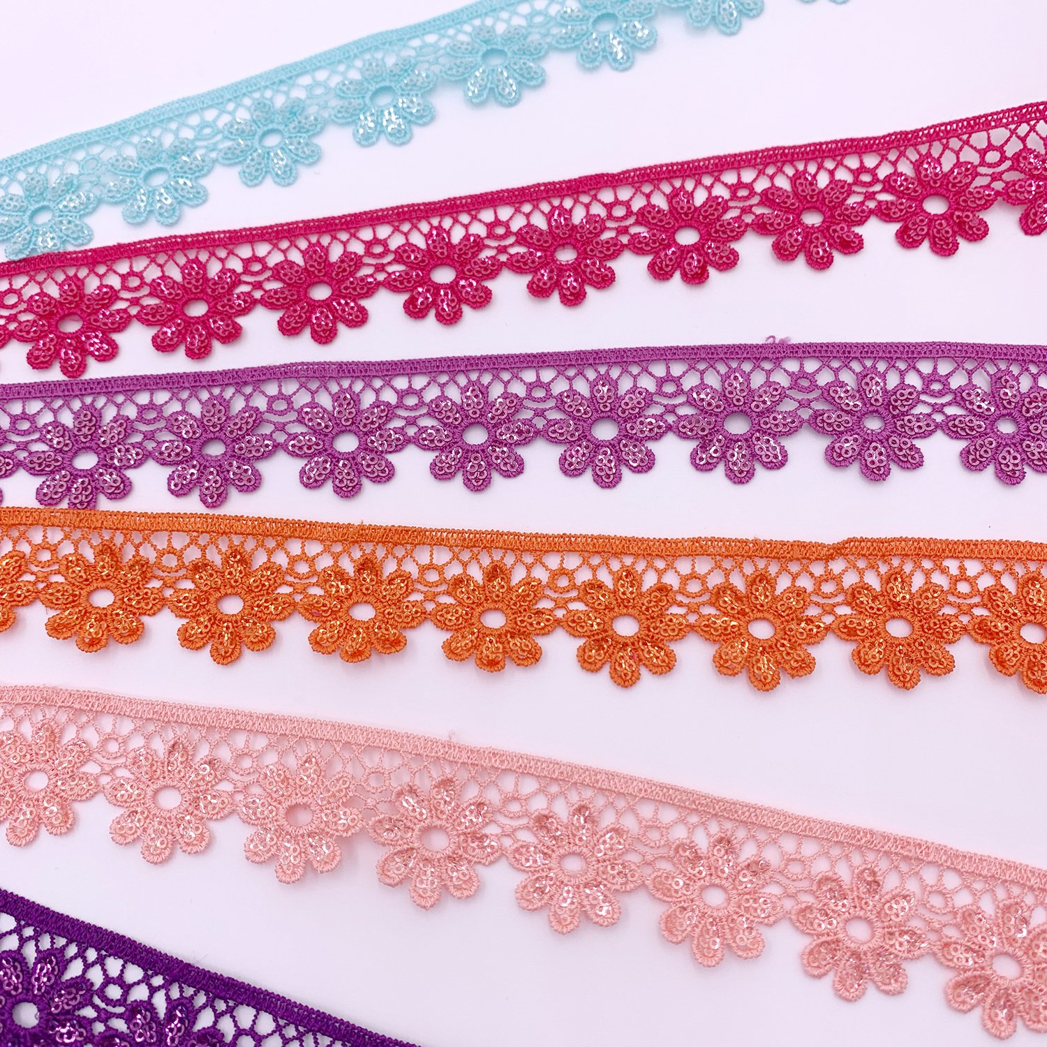 Custom Multiple Colors Polyester Flower Gpo Lace Luxury Exquisite Embroidery Sequin Guipure Lace Trim