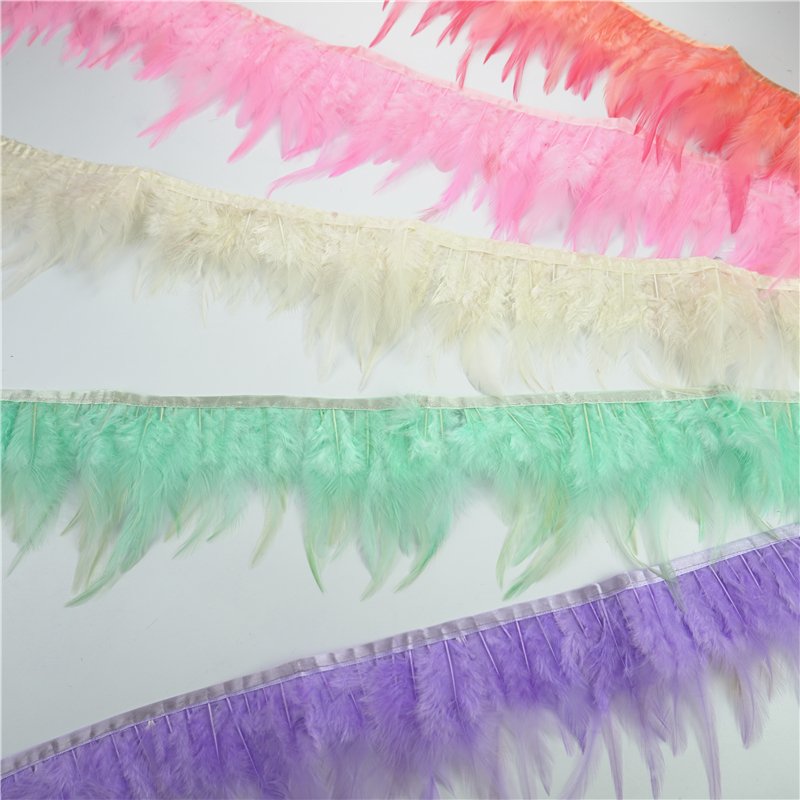 Wholesale saddle pheasant feather trims rooster fringe ribbon for Needlework and Handicrafts DIY Wedding Party Decoration