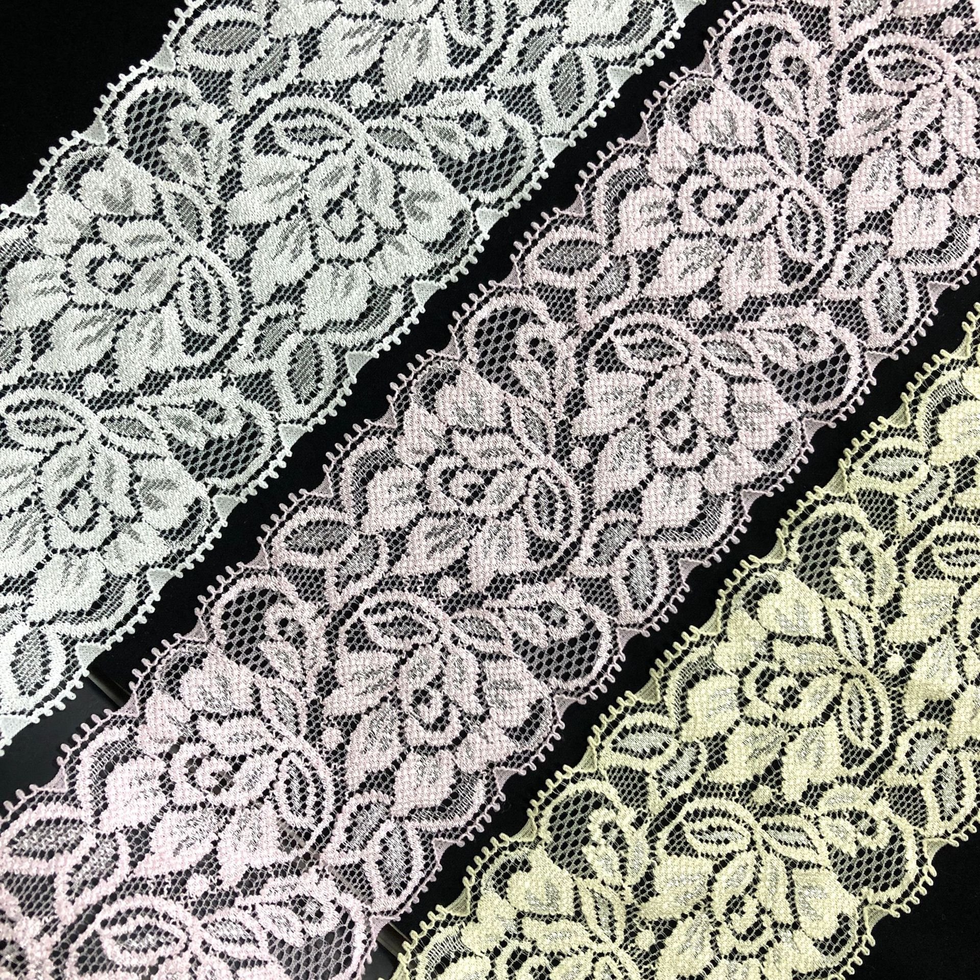 Women flower rose design lace elastic small edge big wholesale weeding light silk lace trim