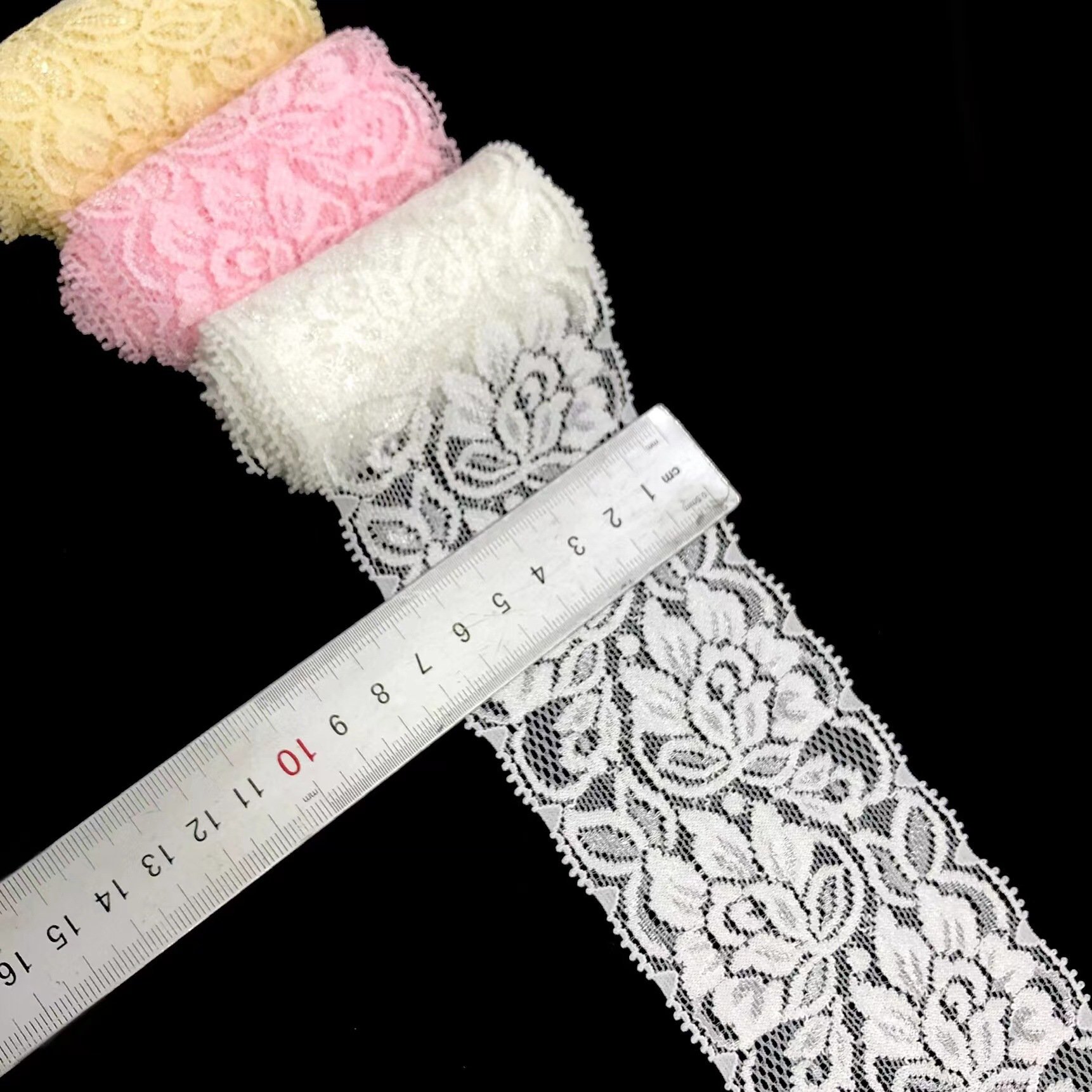 Women flower rose design lace elastic small edge big wholesale weeding light silk lace trim