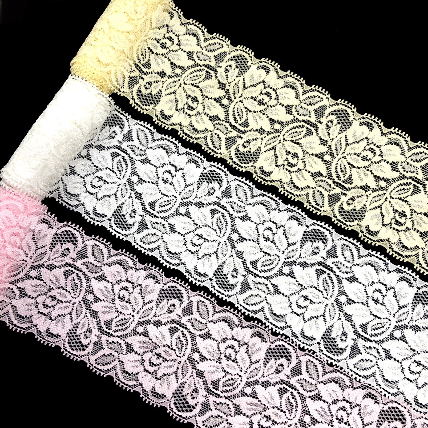Women flower rose design lace elastic small edge big wholesale weeding light silk lace trim