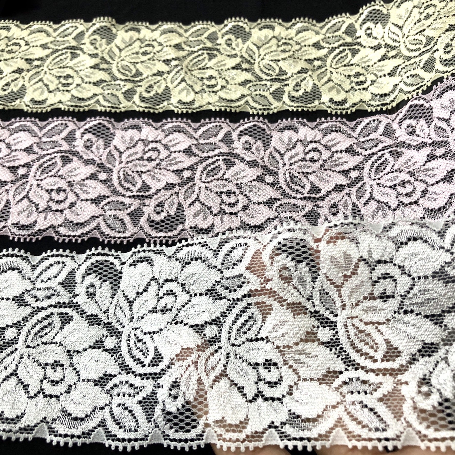 Women flower rose design lace elastic small edge big wholesale weeding light silk lace trim