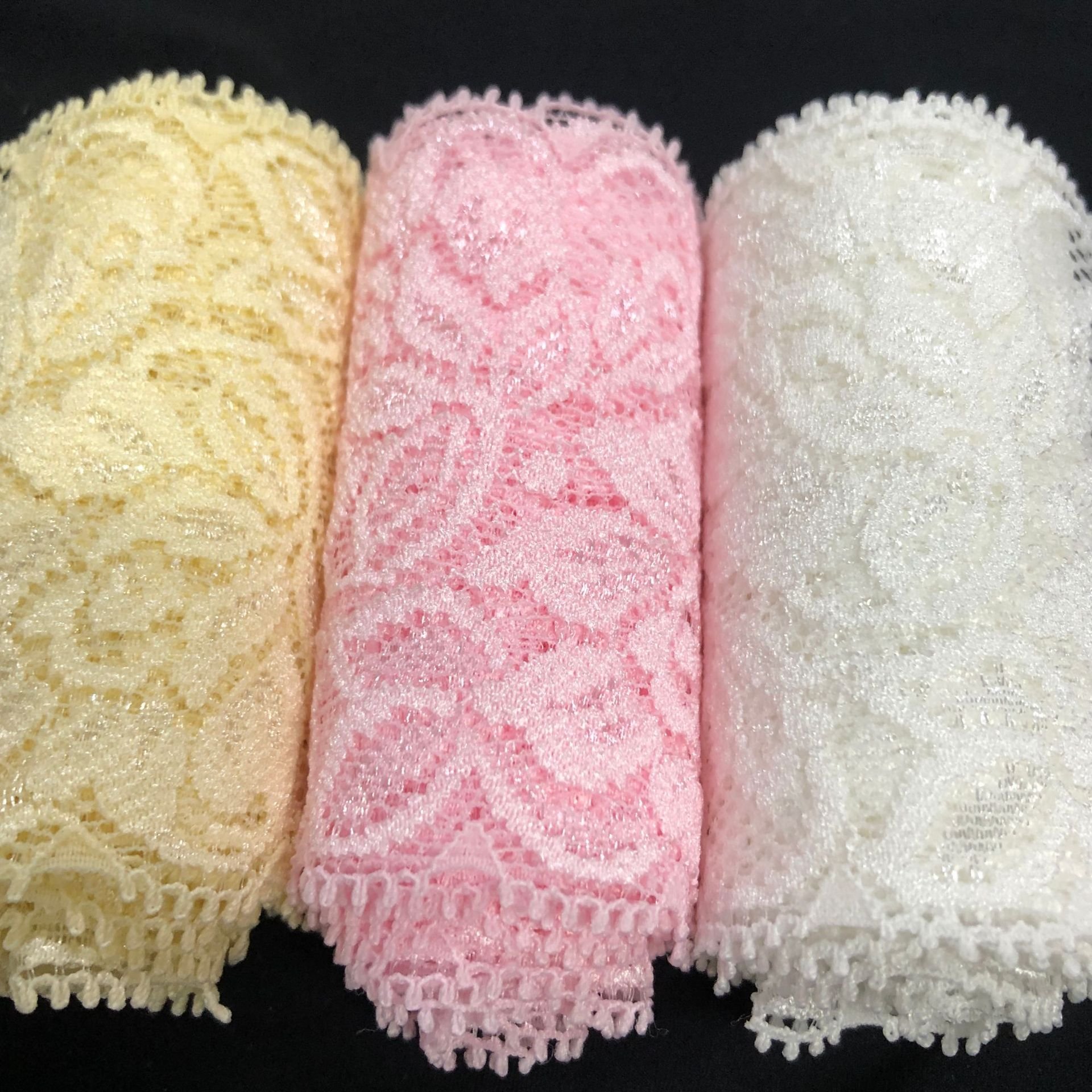 Women flower rose design lace elastic small edge big wholesale weeding light silk lace trim