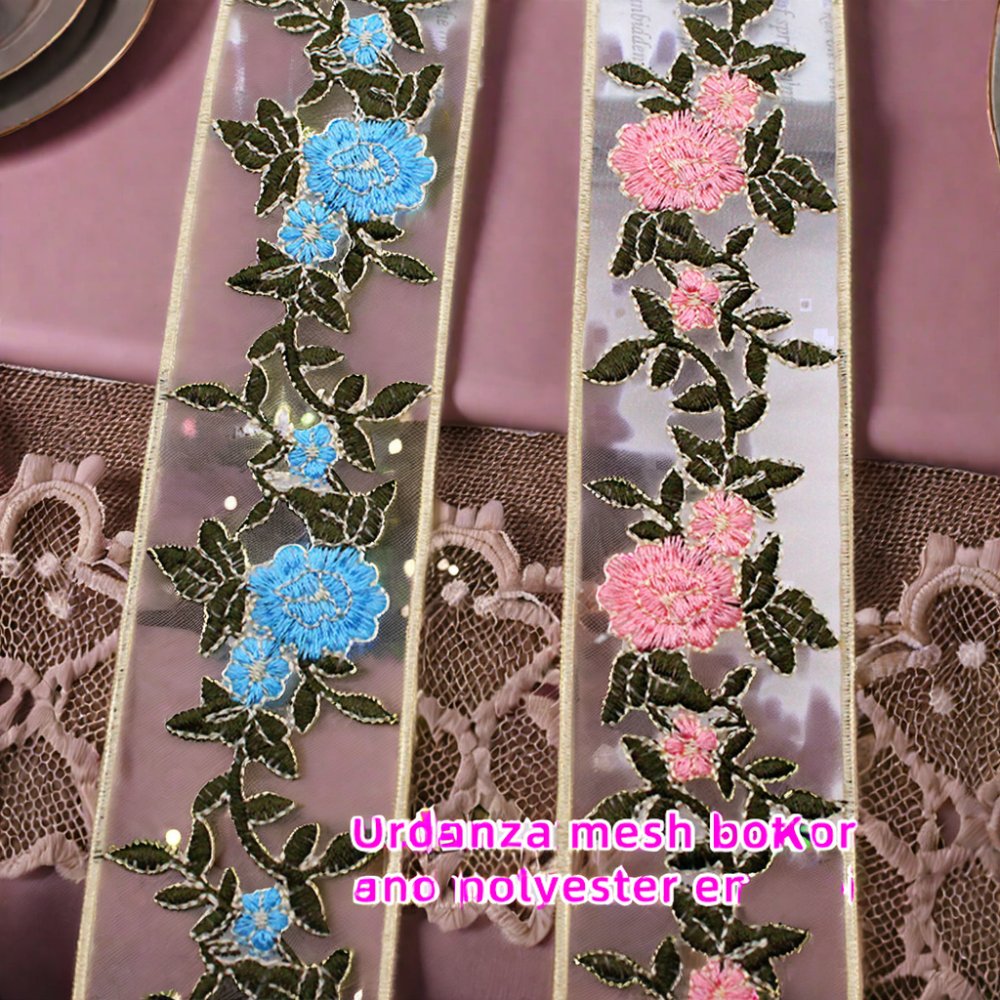 Fashionable Multi-Color Polyester-Thread Organza Mesh with 3D Flower Embroidery Lace Sequin-Decorated Bottom Lace