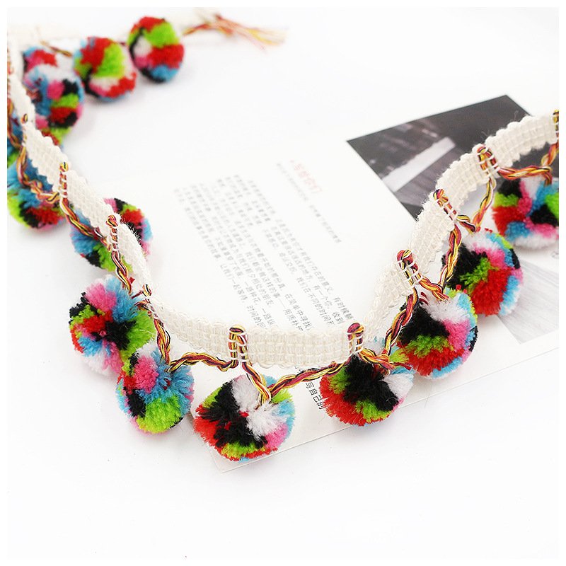 Factory direct sale multicolor pompom lace trim fabric