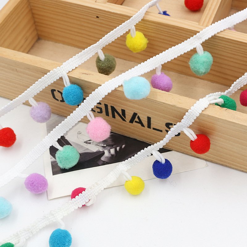 Factory direct sale multicolor pompom lace trim fabric