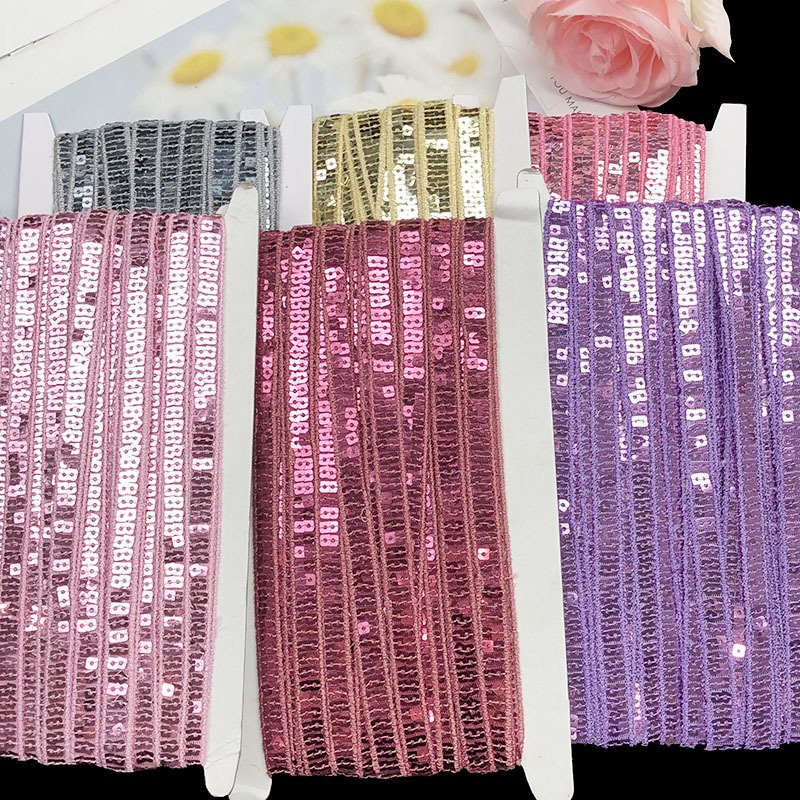 Wholesale Multi Color 1 cm Border Lace Trimming Ethnic Guipure Sequence Sequin Embroidery Lace Trim
