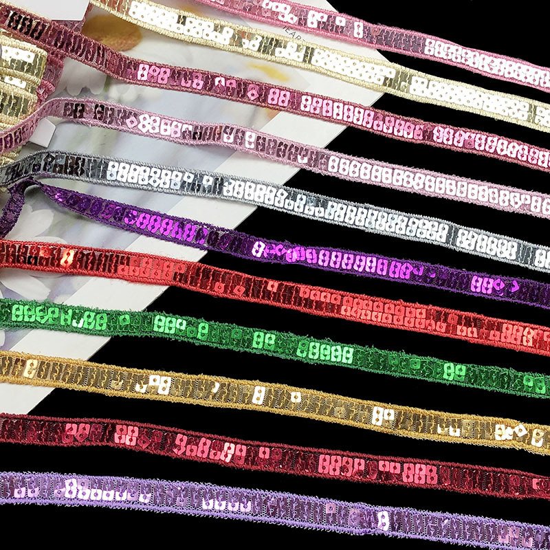 Wholesale Multi Color 1 cm Border Lace Trimming Ethnic Guipure Sequence Sequin Embroidery Lace Trim