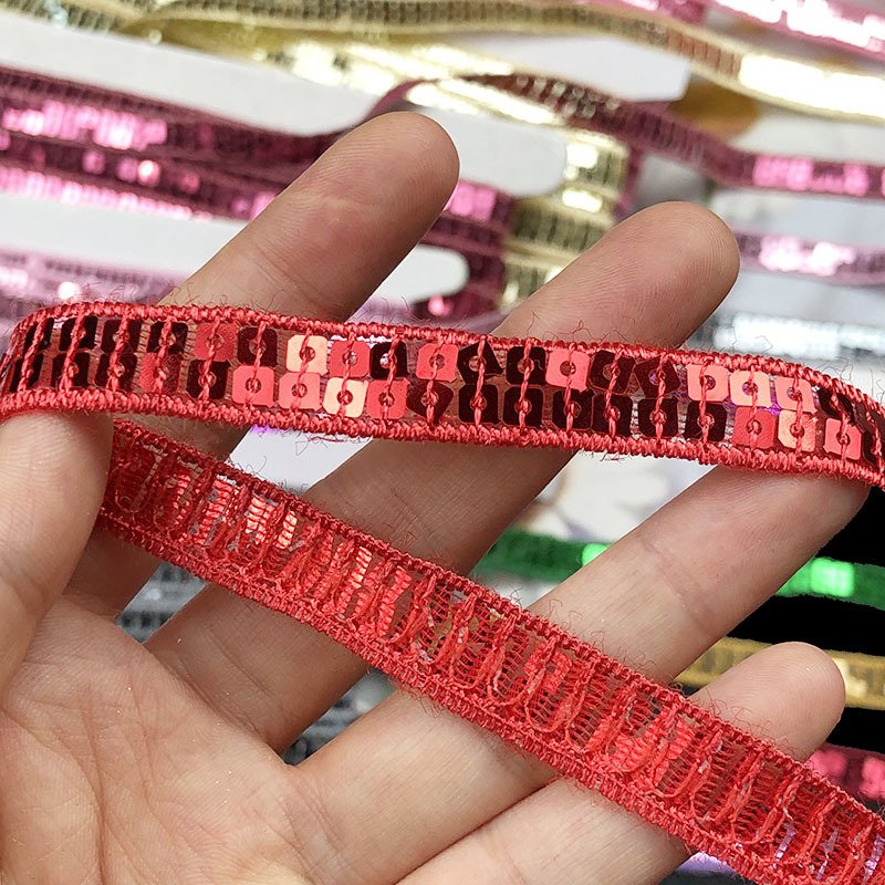 Wholesale Multi Color 1 cm Border Lace Trimming Ethnic Guipure Sequence Sequin Embroidery Lace Trim