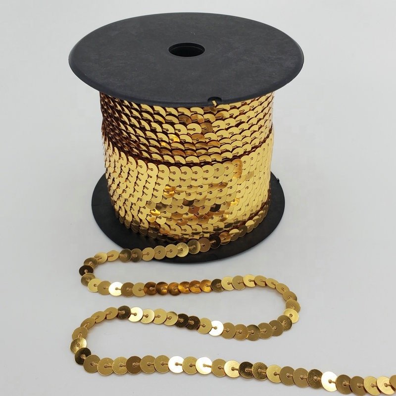 Factory Wholesale PVC PET 5mm 6mm 8mm Sequins Trim Sequin String In Rolls For Garment