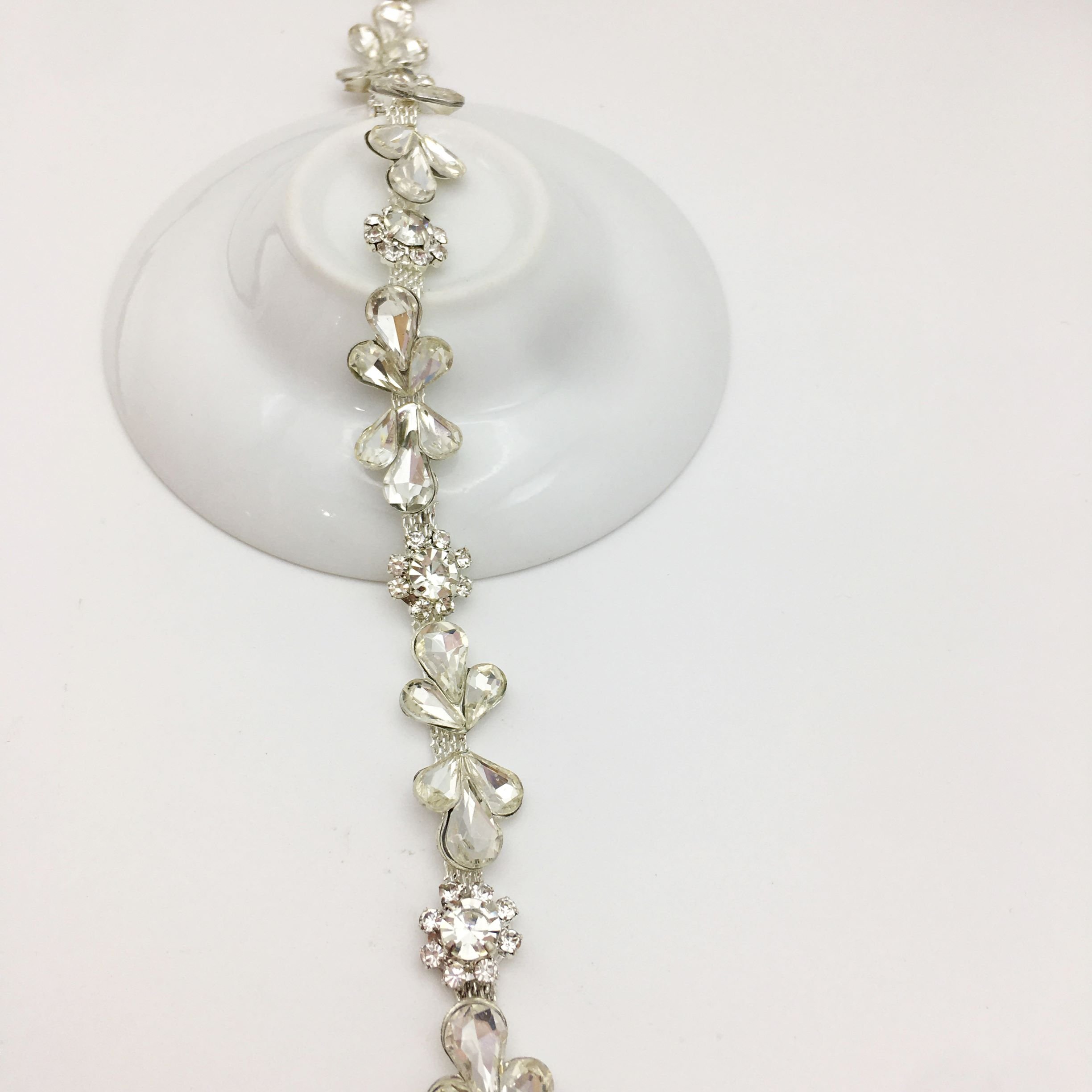 SINRONG drop glass diamond decorative rhinestone flower chain, used for DIY crystal trimmed shoes and dresses Sew-On