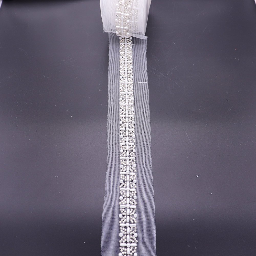Fashionable Bridal Dress Decoration Mesh Lace Trim Applique Embroidery New Pearls Trimming Bead Lace