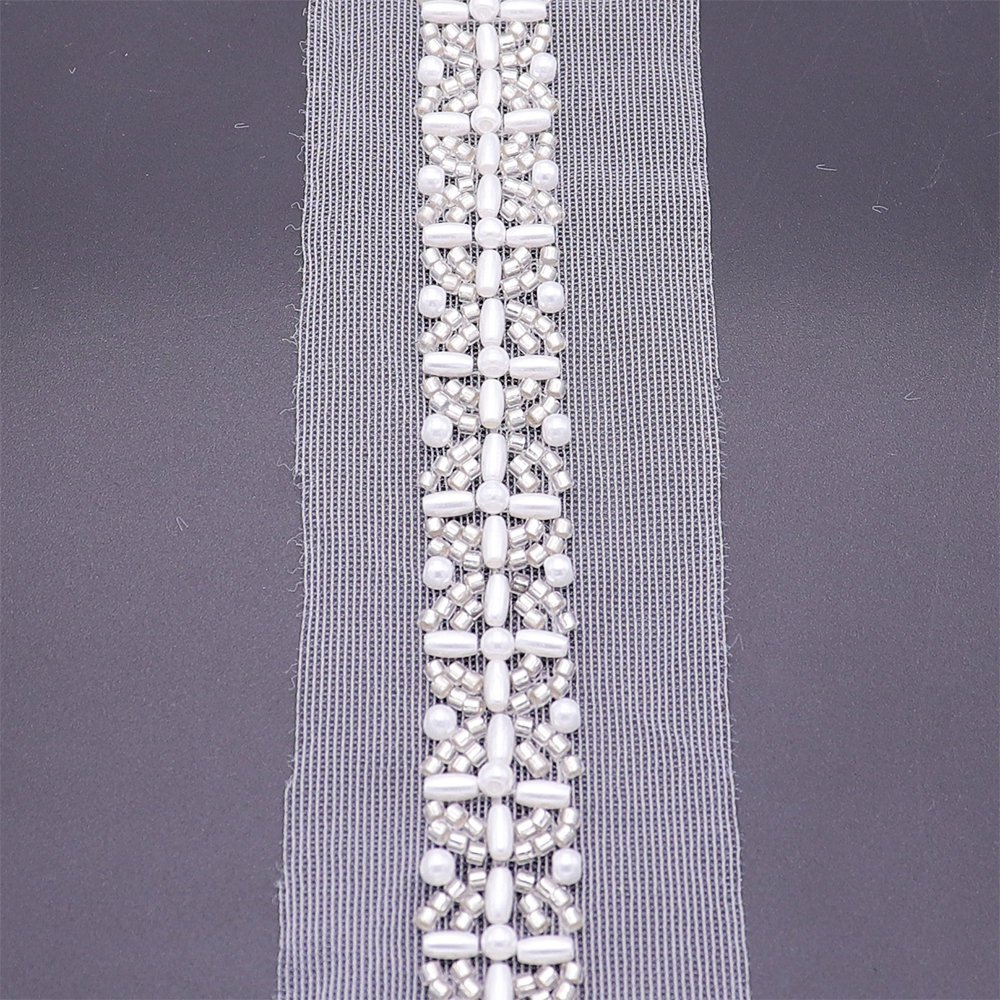 Fashionable Bridal Dress Decoration Mesh Lace Trim Applique Embroidery New Pearls Trimming Bead Lace