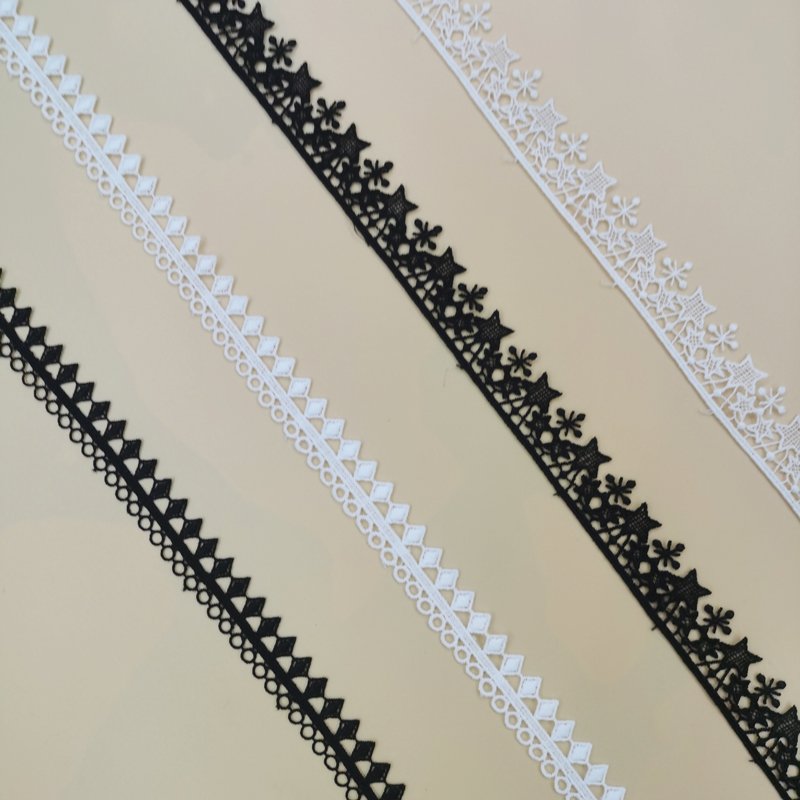 2cm Wide Embroidery Black Lace Ribbons Trimming White Polyester Embroidery Milk Silk Lace Trim Water Soluble For Women Clothes