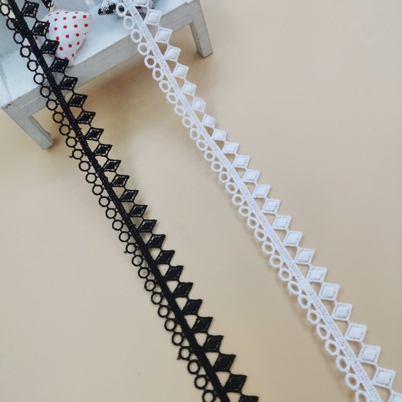 2cm Wide Embroidery Black Lace Ribbons Trimming White Polyester Embroidery Milk Silk Lace Trim Water Soluble For Women Clothes