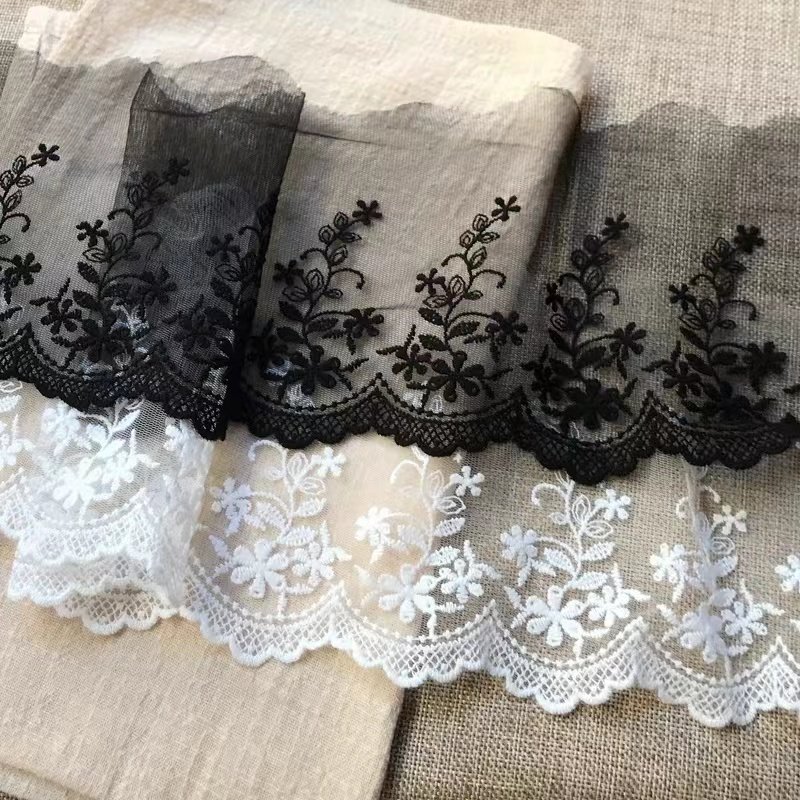 fashion white black flower embroidery lace trimming fabric for lingerie underwear bra clothing