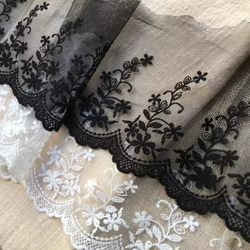 fashion white black flower embroidery lace trimming fabric for lingerie underwear bra clothing