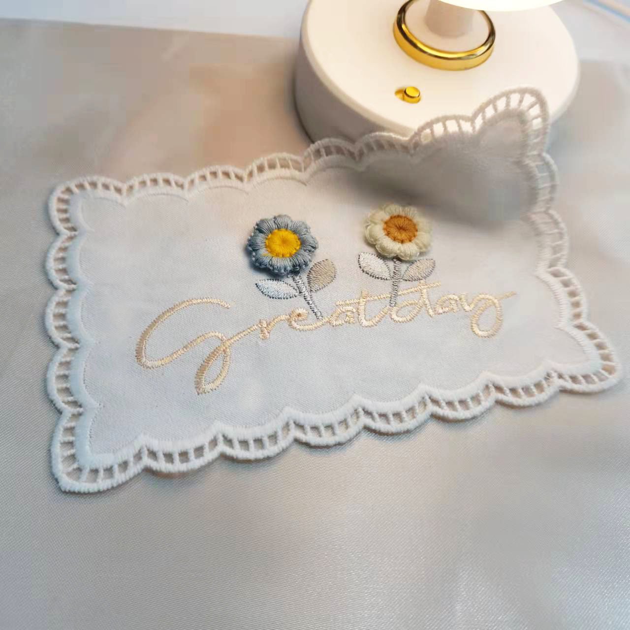 Korean version 3D flower embroidery cloth cover cushion bed head cover decoration DIY home soft bed fabric accessories