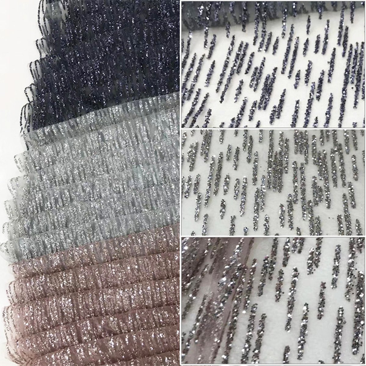 Fashion Couture Rose Gold Nigerian Sequins Wedding Lace Fabric Sparkling Glitter Korean Tulle Mesh For Party Dress Trim Textiles