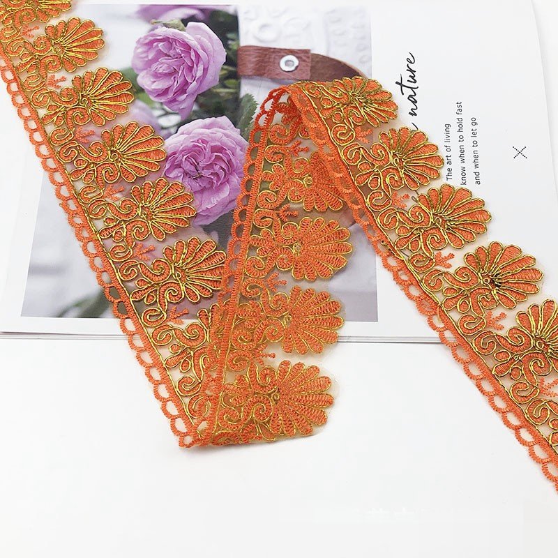 Ready To Ship Ethnic Design Curtain Lace Decorative Gold Metallic Yarn Embroidery Lace Trim Colorful Border Lace Trim