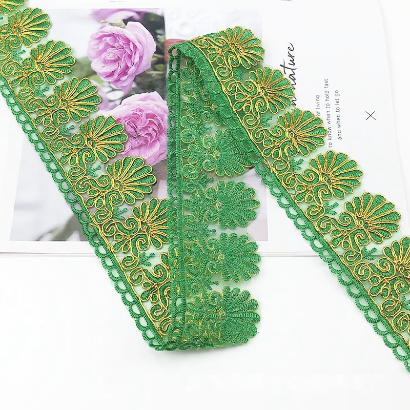 Ready To Ship Ethnic Design Curtain Lace Decorative Gold Metallic Yarn Embroidery Lace Trim Colorful Border Lace Trim