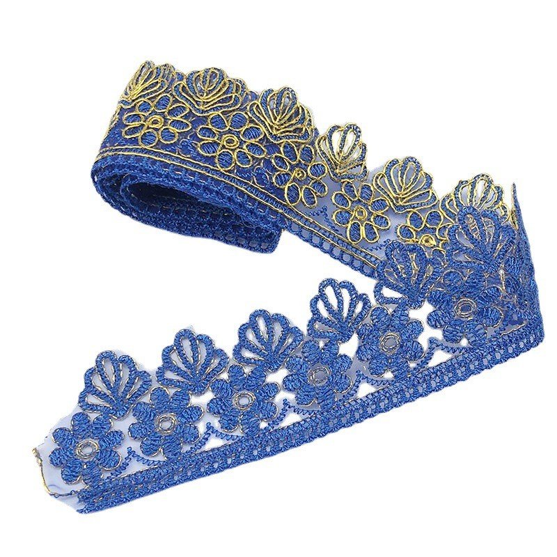 Ready To Ship Ethnic Design Curtain Lace Decorative Gold Metallic Yarn Embroidery Lace Trim Colorful Border Lace Trim