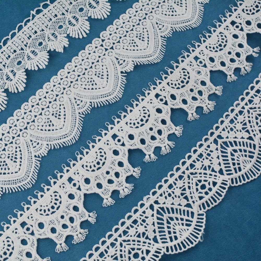 High Quality Milk Silk Water Soluble lace Trim, White 100% Polyester Narrow Embroidery Lace Trim for Women Dress Decoration
