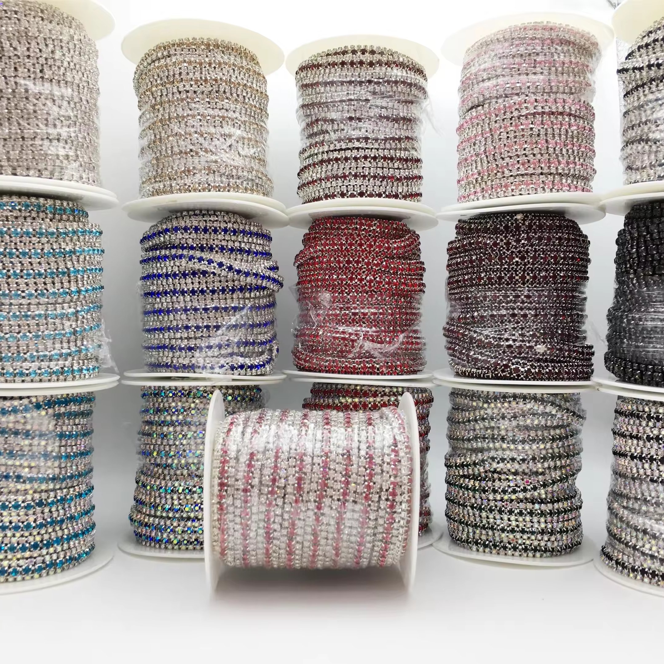 Silver plated diamond chain DIY production crystal cup chain three row claw chain ss8 ss16 Wedding Sewing