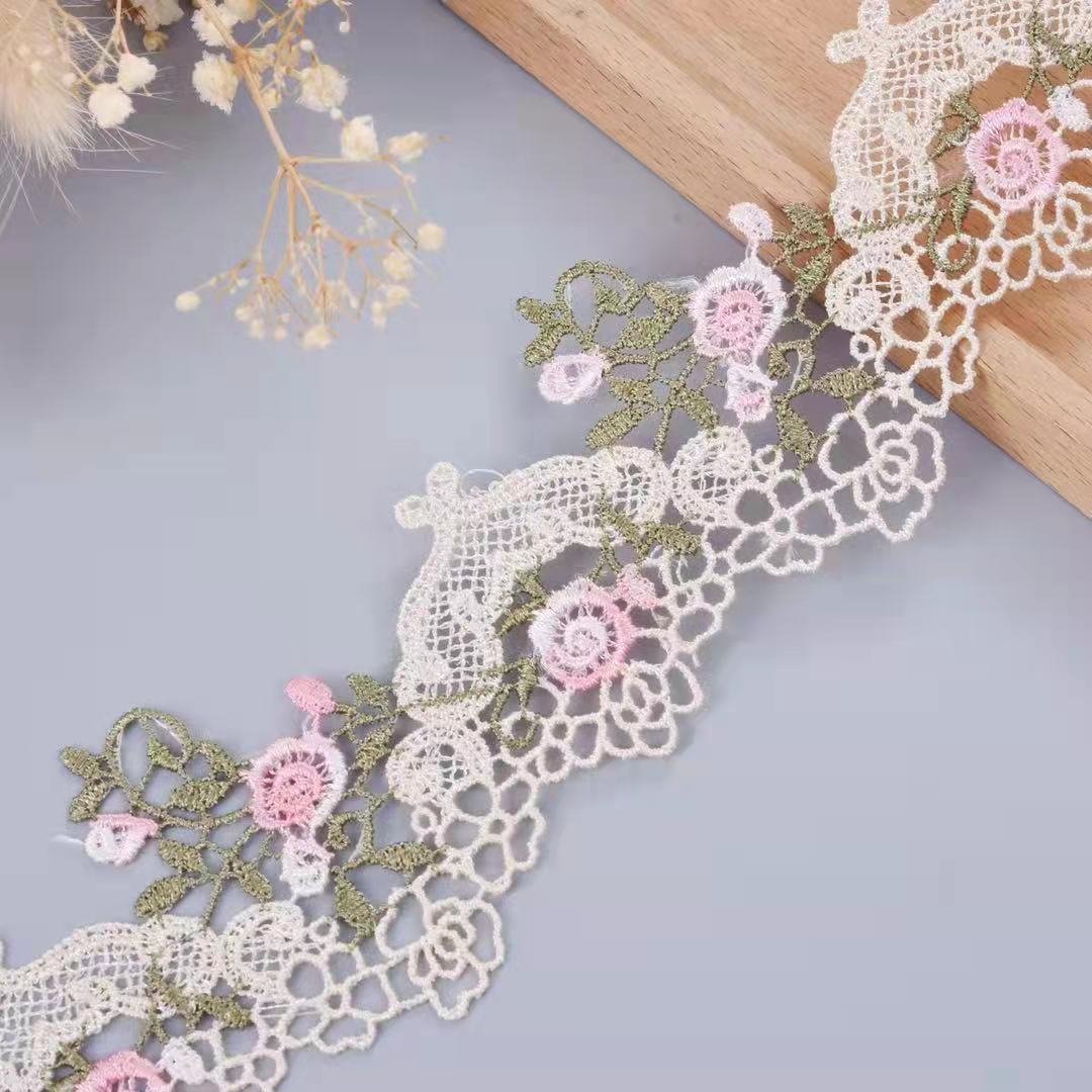 Silk Lace Trim Clothing Accessories Water-soluble Embroidered Lace Trim Colorful Polyester 6cm Embroidery Fabric Fashionable