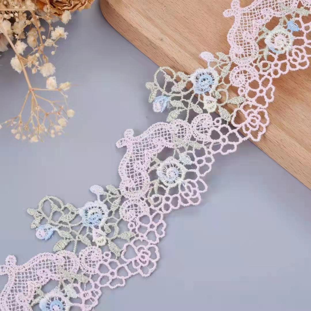 Silk Lace Trim Clothing Accessories Water-soluble Embroidered Lace Trim Colorful Polyester 6cm Embroidery Fabric Fashionable