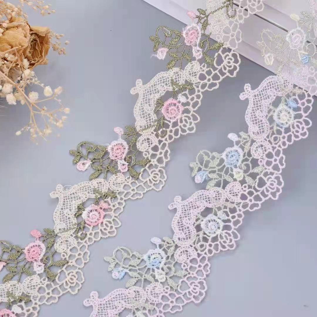 Silk Lace Trim Clothing Accessories Water-soluble Embroidered Lace Trim Colorful Polyester 6cm Embroidery Fabric Fashionable