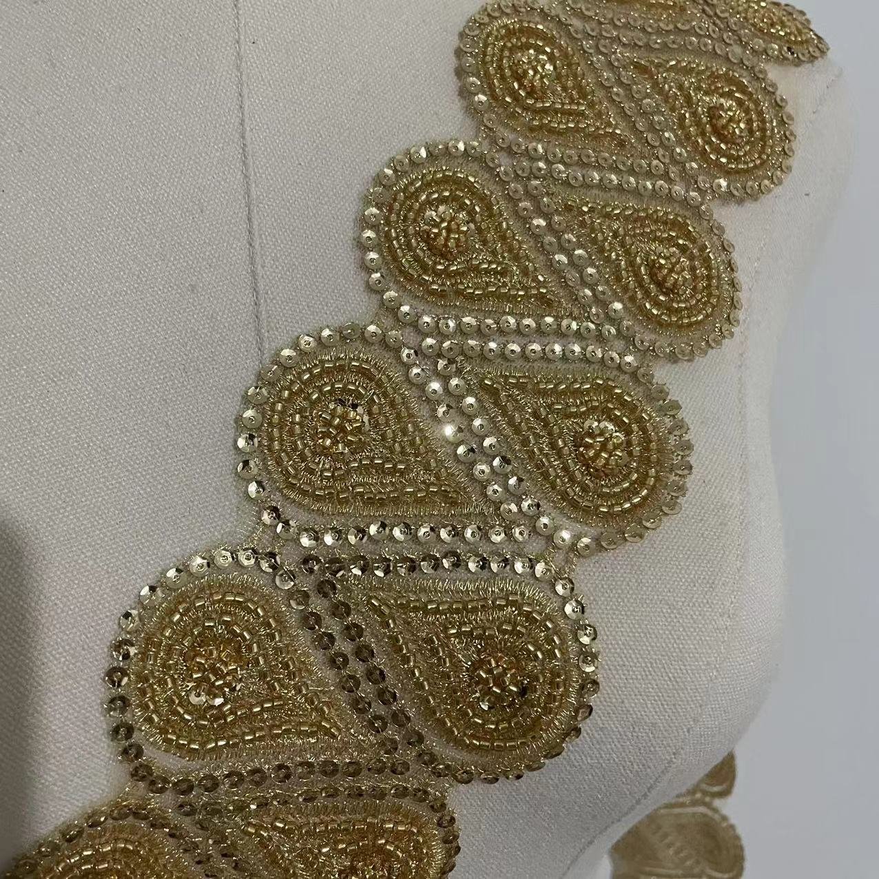 Fabulous new Lace trim beaded embroidery applique border lace trimming beaded wedding fabric Garment Accessories