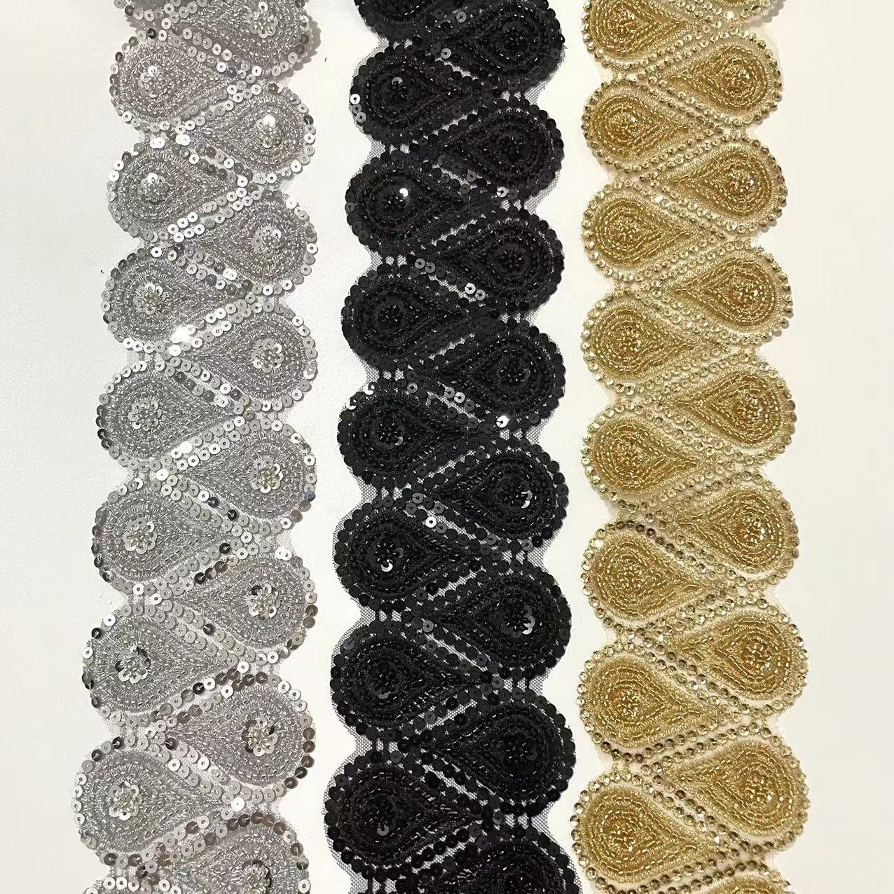 Fabulous new Lace trim beaded embroidery applique border lace trimming beaded wedding fabric Garment Accessories