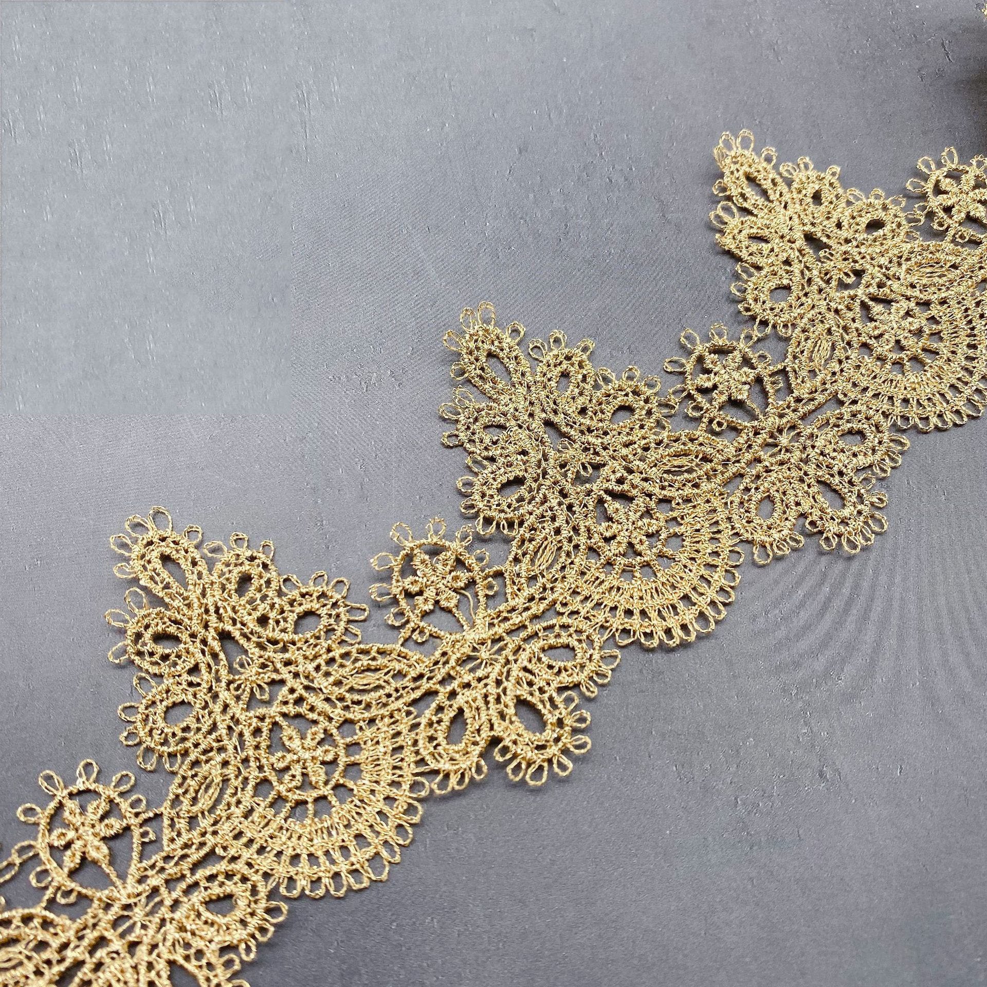 5.8cm Width Gold Thread Barcode lace Water-Soluble Embroidery Laces Lolita Fashion Clothing Dress Accessories Golden Colour
