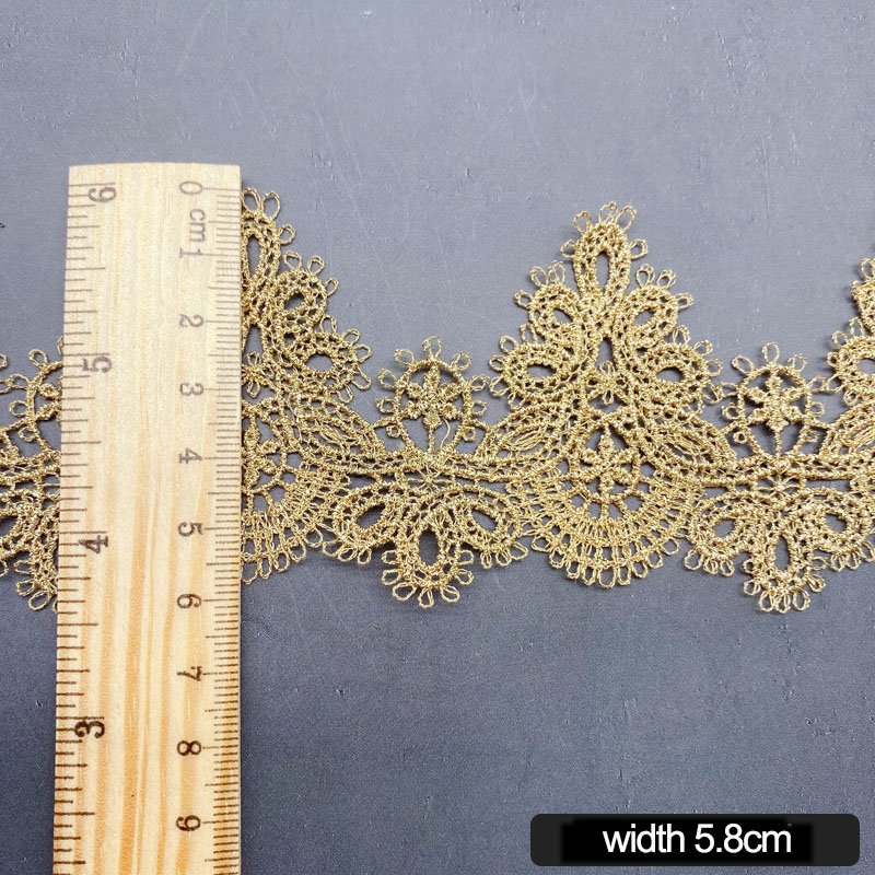 5.8cm Width Gold Thread Barcode lace Water-Soluble Embroidery Laces Lolita Fashion Clothing Dress Accessories Golden Colour