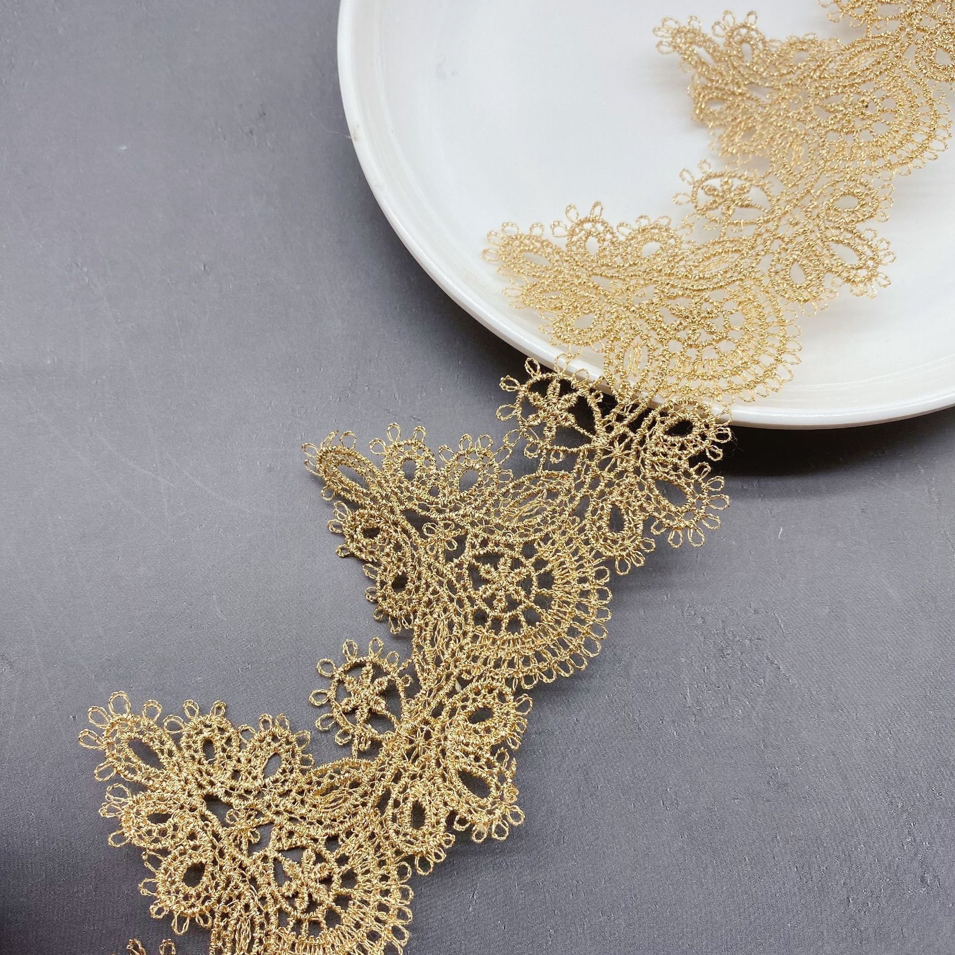 5.8cm Width Gold Thread Barcode lace Water-Soluble Embroidery Laces Lolita Fashion Clothing Dress Accessories Golden Colour