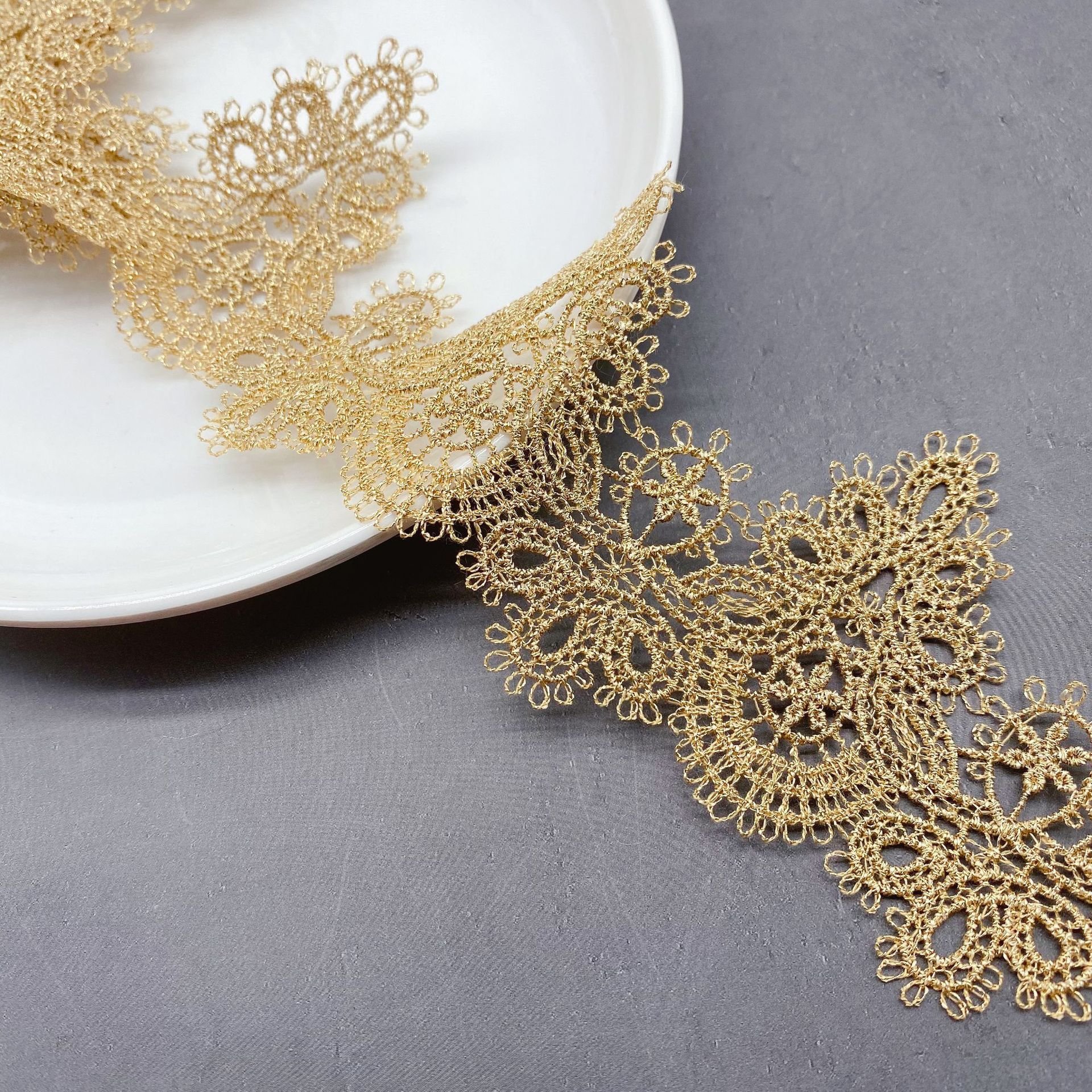 5.8cm Width Gold Thread Barcode lace Water-Soluble Embroidery Laces Lolita Fashion Clothing Dress Accessories Golden Colour