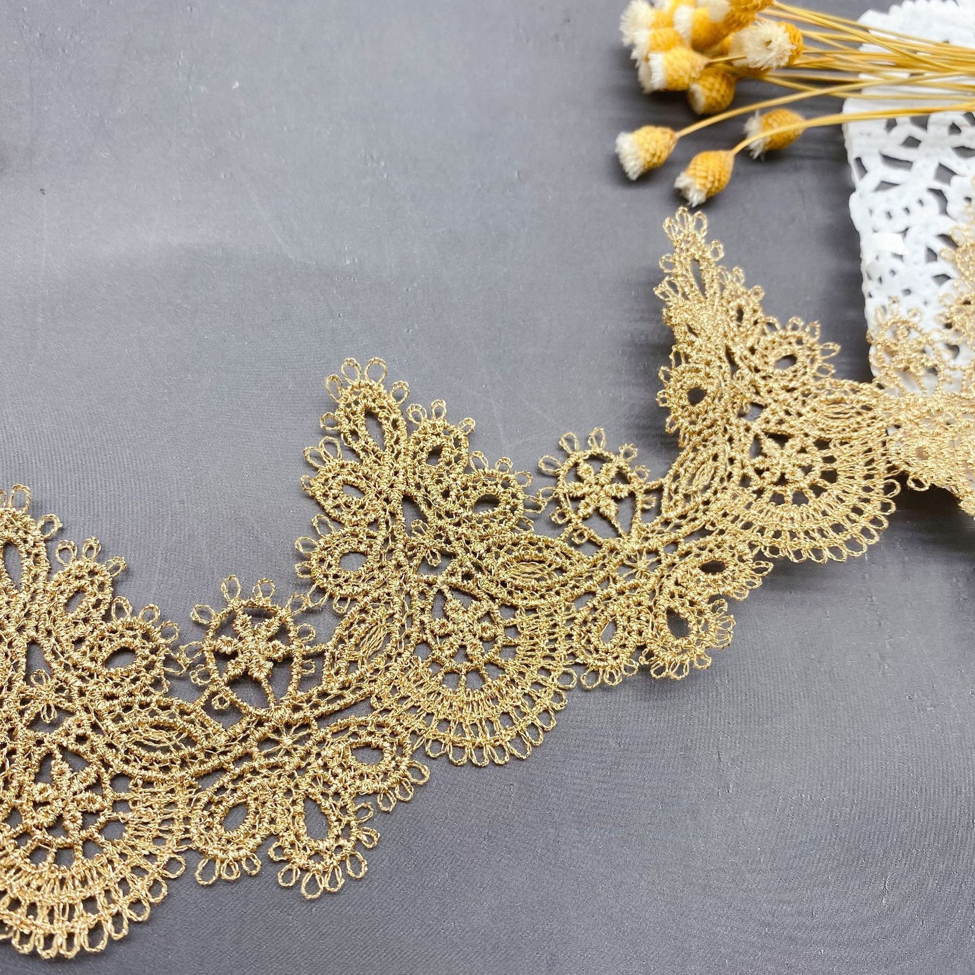 5.8cm Width Gold Thread Barcode lace Water-Soluble Embroidery Laces Lolita Fashion Clothing Dress Accessories Golden Colour