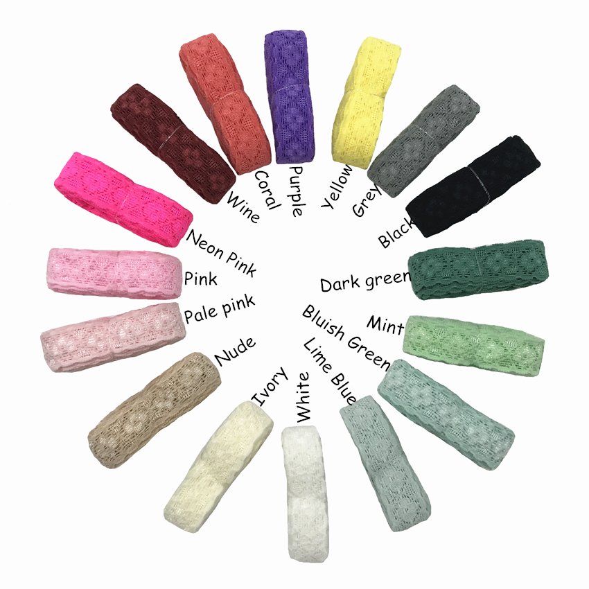 100 Yards High Quality 16 Colors 2cm Lace Elastic Ribbon Stretchy Lace Frilly Trim for Hair Tie DIY Headband Gift Webbing