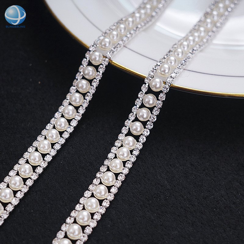 Elegant 12mm Pearl Fringe Chain Beaded Cup Chain For Necklace Glass Pendant Trim Applique Sewing Crafts Clothing DIY Accessories