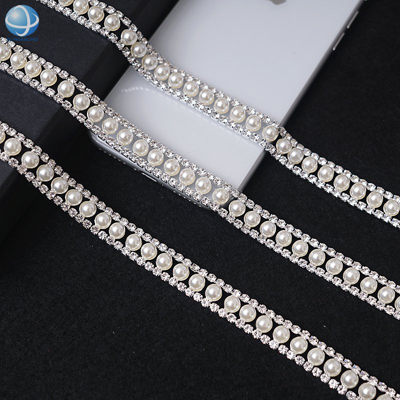 Elegant 12mm Pearl Fringe Chain Beaded Cup Chain For Necklace Glass Pendant Trim Applique Sewing Crafts Clothing DIY Accessories