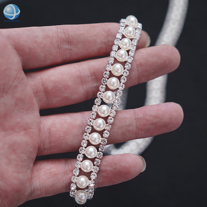 Elegant 12mm Pearl Fringe Chain Beaded Cup Chain For Necklace Glass Pendant Trim Applique Sewing Crafts Clothing DIY Accessories