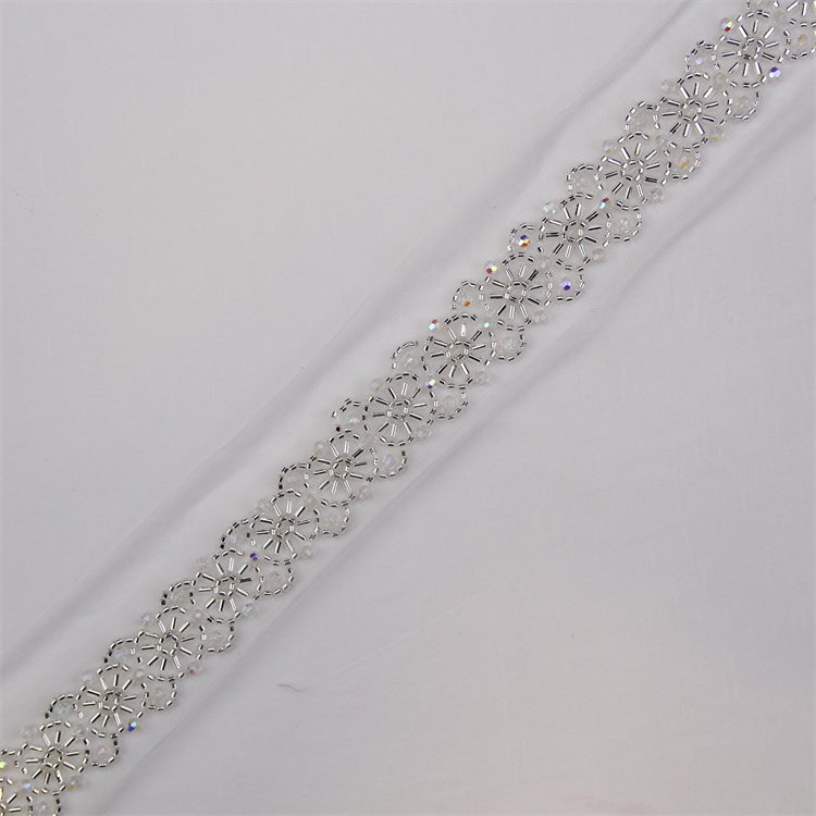 Width 5 Cm Handmade Shiny Stone Pearls Lace Ribbon Flower Beads Sequins Tulle Mesh Embroidery Lace Trim For Dress Curtain