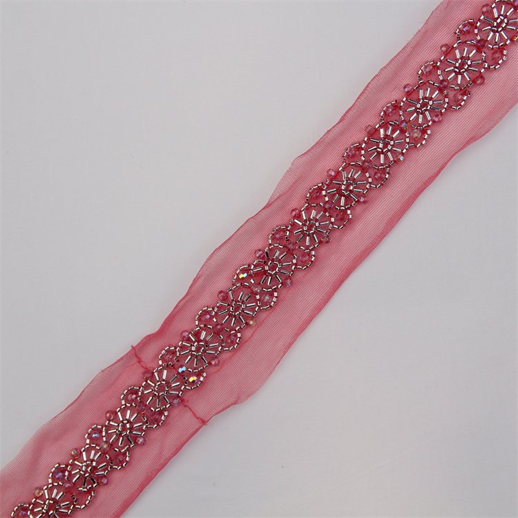 Width 5 Cm Handmade Shiny Stone Pearls Lace Ribbon Flower Beads Sequins Tulle Mesh Embroidery Lace Trim For Dress Curtain