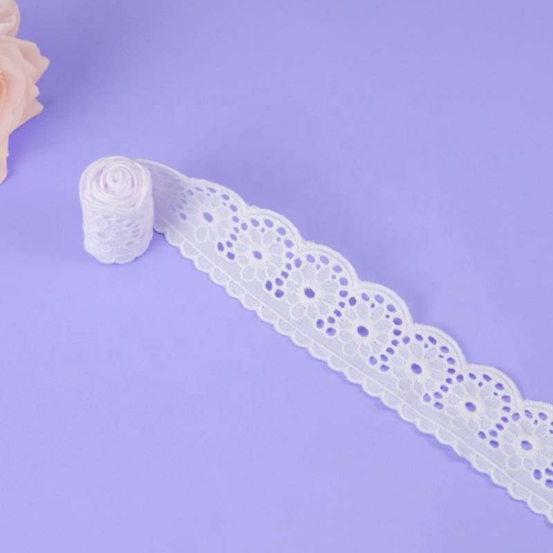 2023 Fashion Sunflower Lace Manufacturer Direct Sales Spot 3.5cm Width Eyelet 100% Cotton Lace